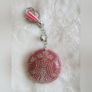 Starbucks Pink Coffee Logo Rhinestone Keychain Bag Charm